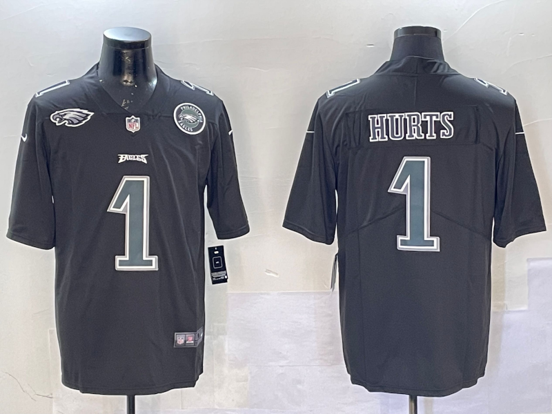 Men Philadelphia Eagles 1 Hurts black2025 Nike NFL jersey style 1